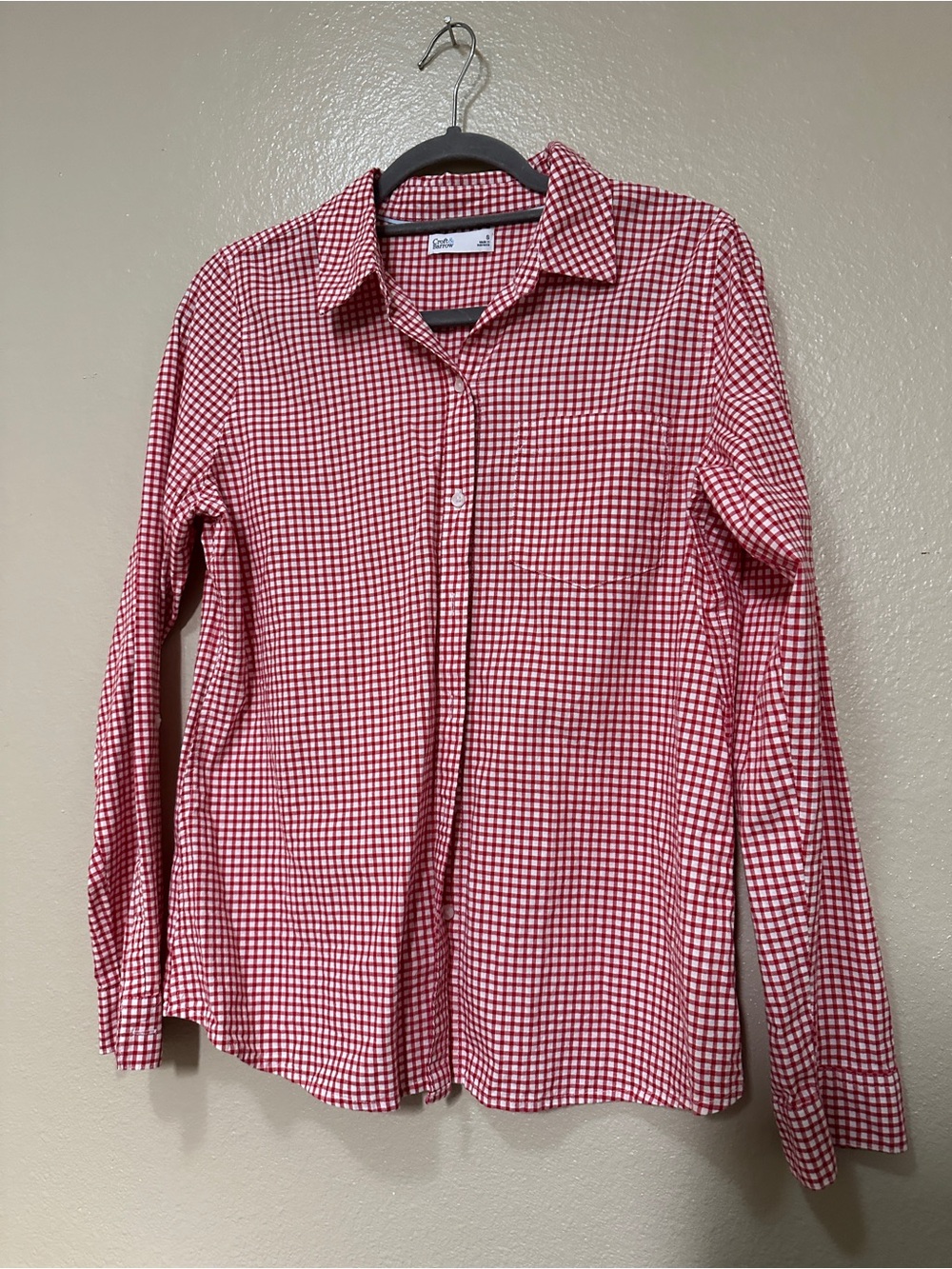 Croft and Barrow Red Gingham Button-Up Shirt - Casual Long Sleeve